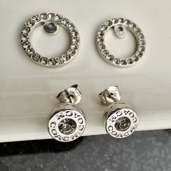 Coach Silver Double Circle Crystal Earrings - Picture 6 of 7